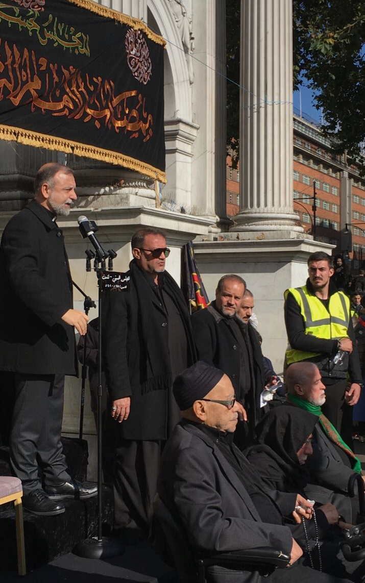 Reverend Nadim Nassar opening the procession with a speech at Marble Arch.